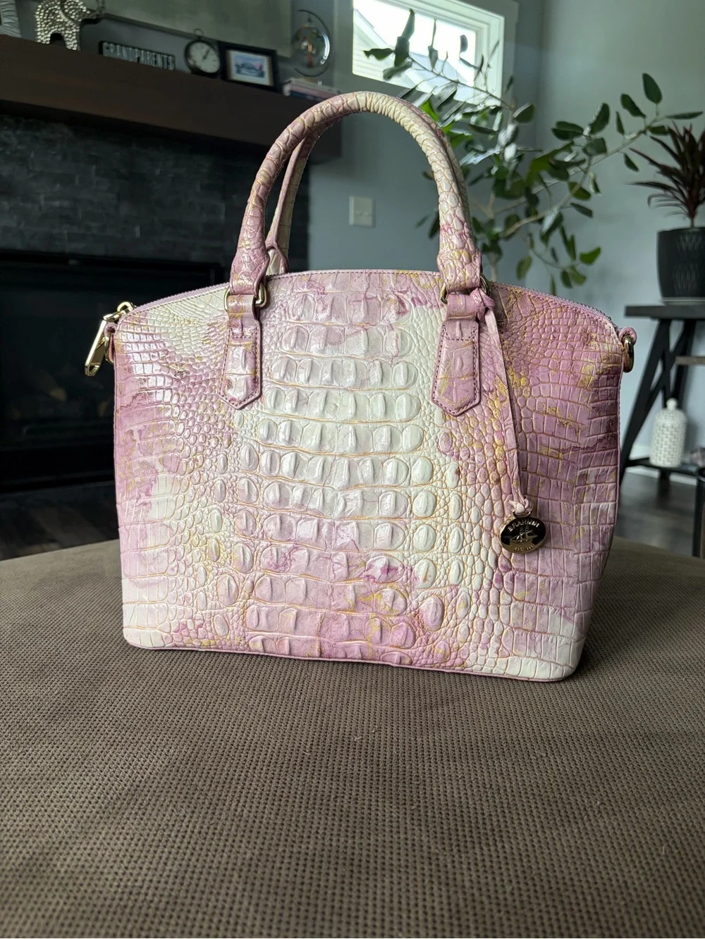 Brahmin Croc-Embossed Satchel Lilac Duxbury Satchel - Picture 1 of 10